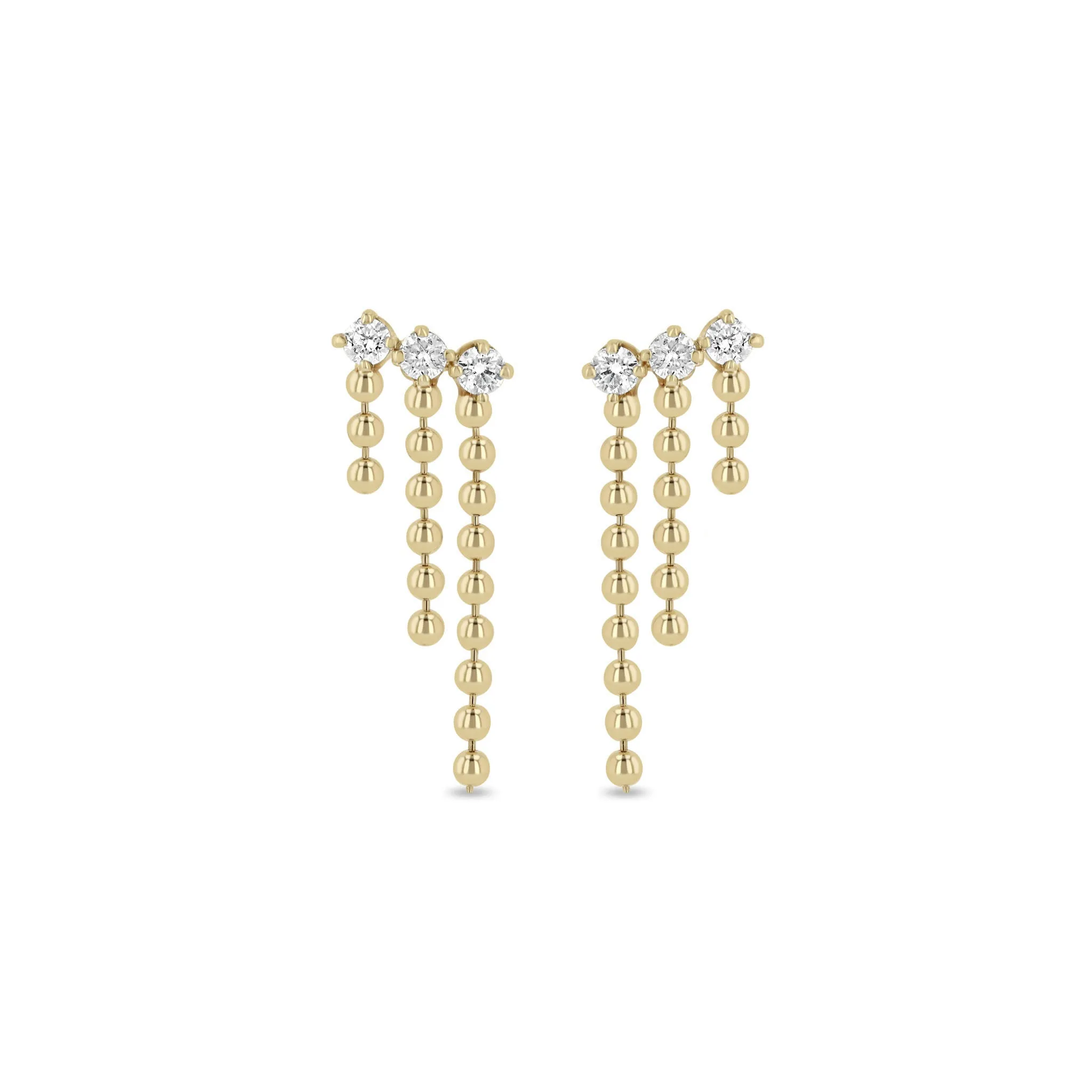 14k Prong Diamond & Bead Chain Waterfall Earrings