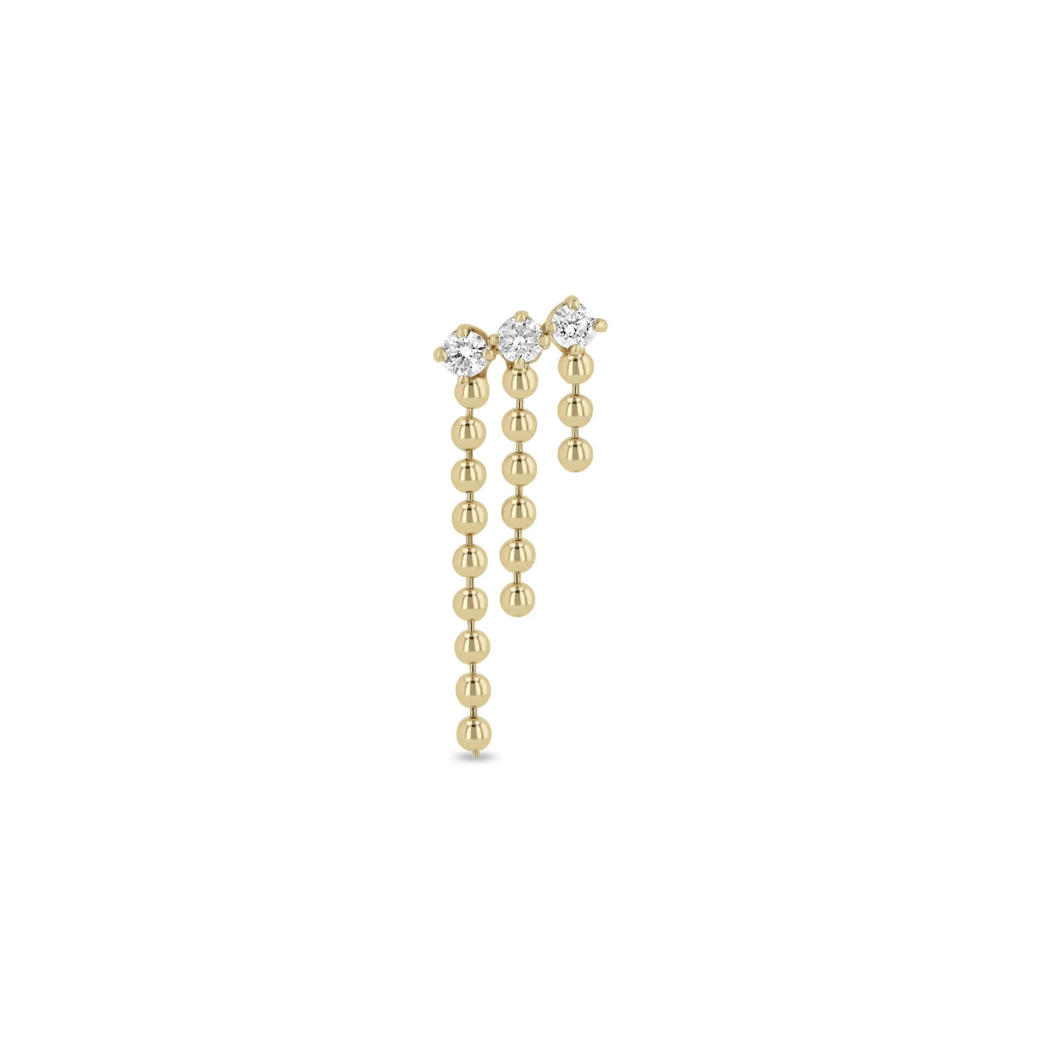 14k Prong Diamond & Bead Chain Waterfall Earrings