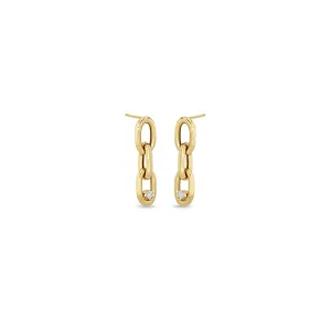 14k Prong Diamond Extra Large Square Oval Link Chain Drop Earrings