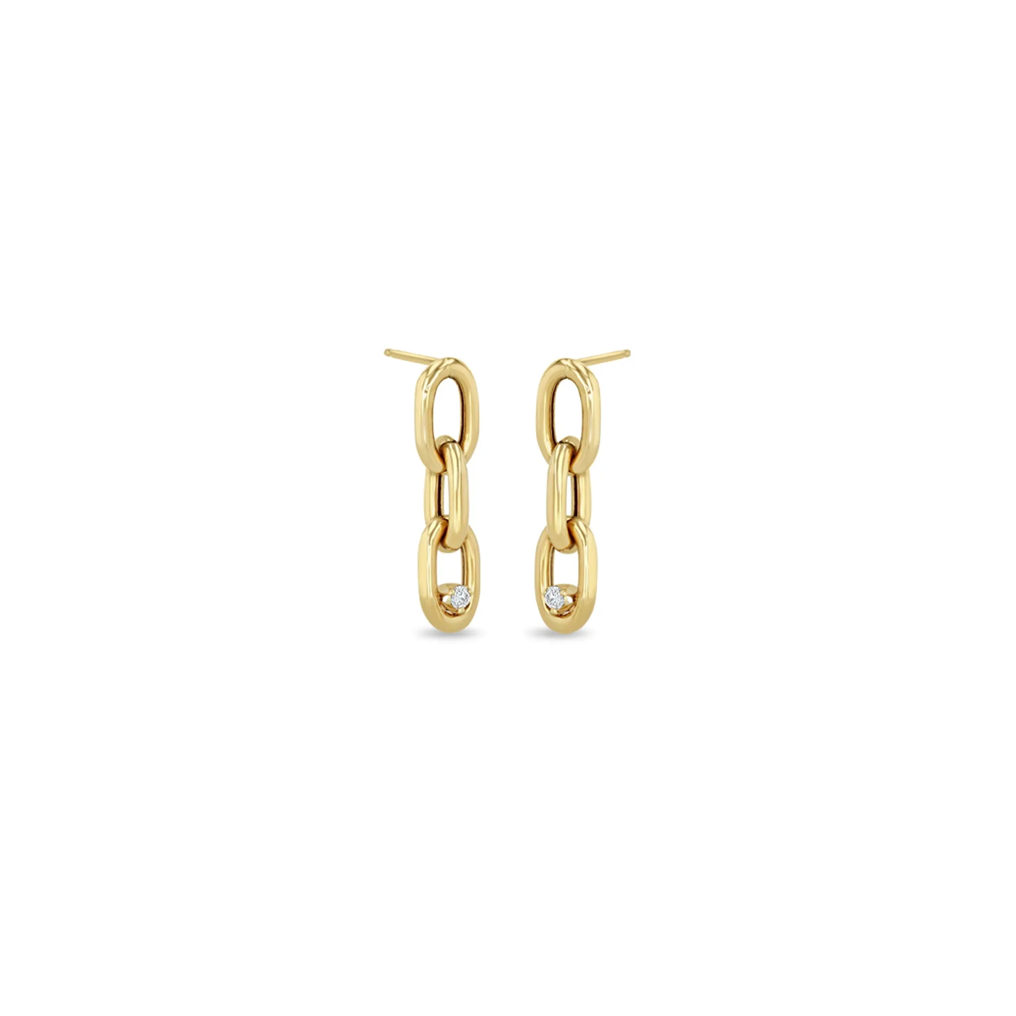 14k Prong Diamond Extra Large Square Oval Link Chain Drop Earrings