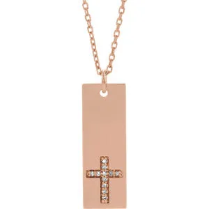 14K Rose .03 CTW Diamond Bar Cross 18" Necklace
