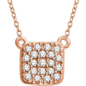 14K Rose 1/6 CTW Diamond Square Cluster 16-18" Necklace