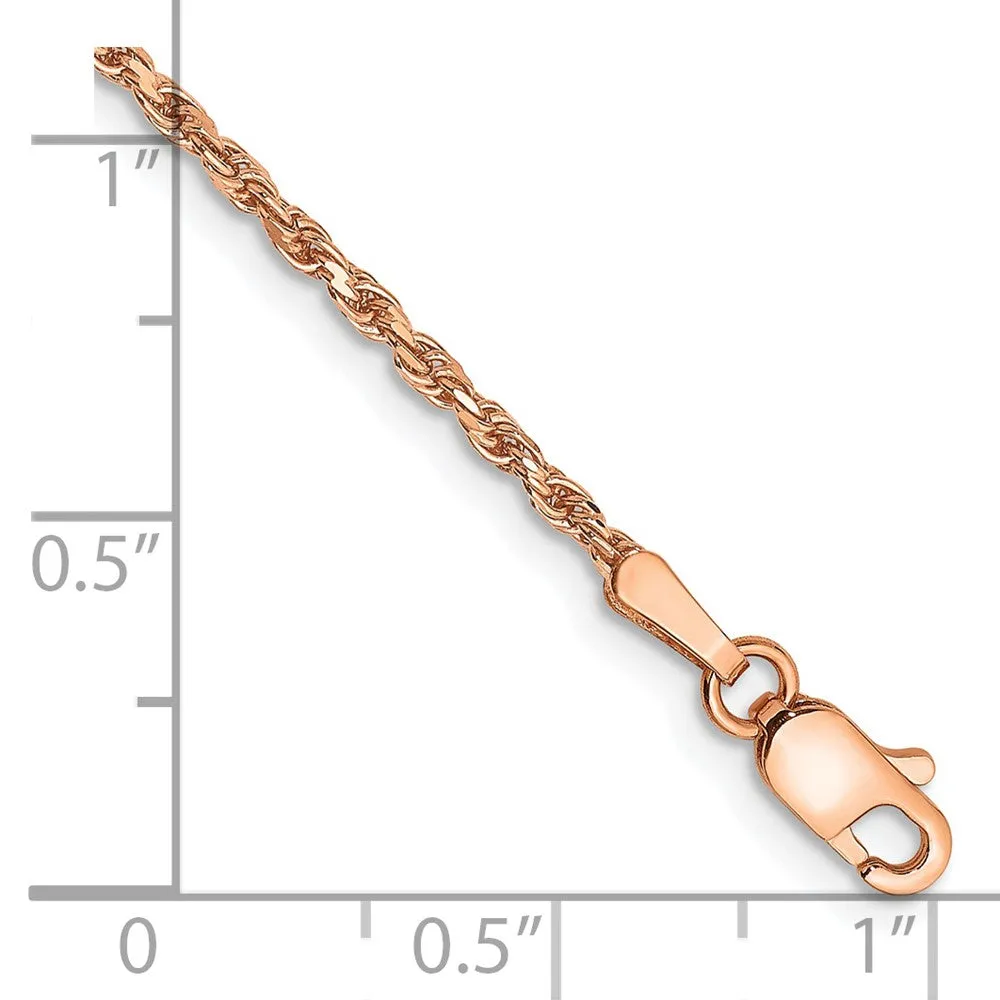 14K Rose Gold 9 inch 1.8mm Diamond-cut Man Made Rope with Lobster Clasp Anklet