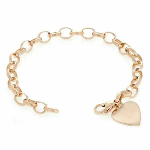 14k Rose Gold Oval Rolo Link Chain Heart Charm Bracelet 8" 18 grams
