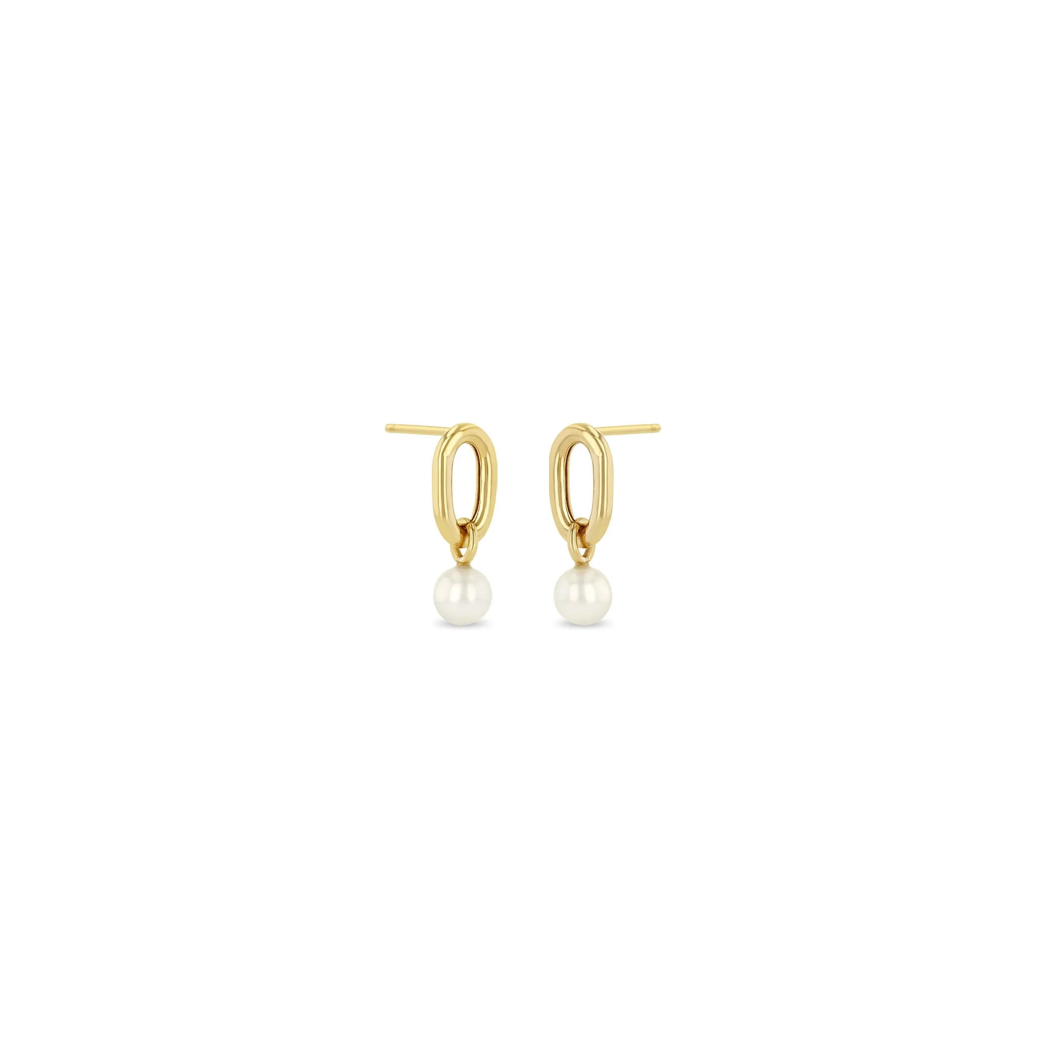 14k Single Extra Large Square Oval Link & Pearl Drop Earrings