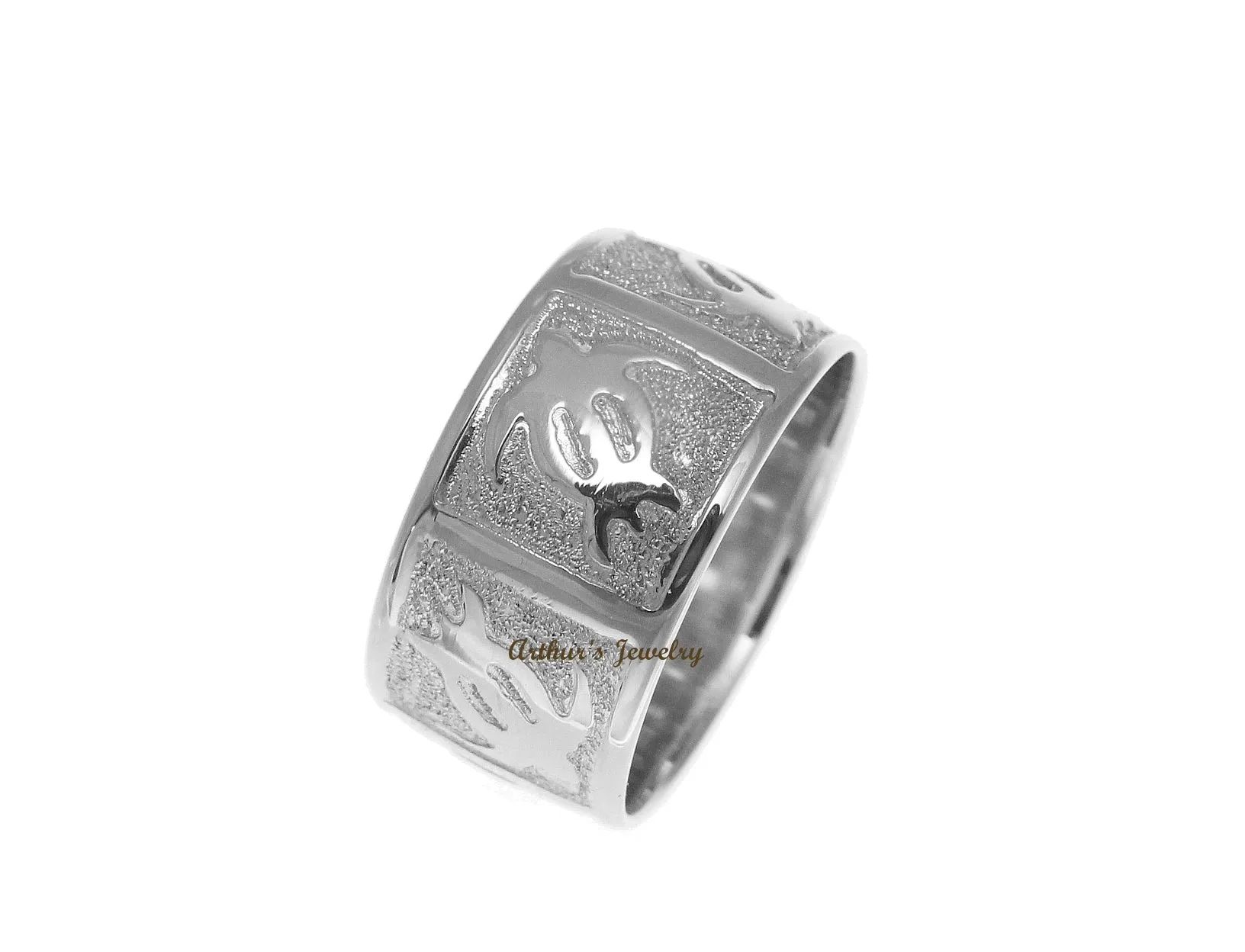 14K SOLID WHITE GOLD 10MM CUSTOM MADE HAWAIIAN HONU TURTLE PERSONALIZED RING
