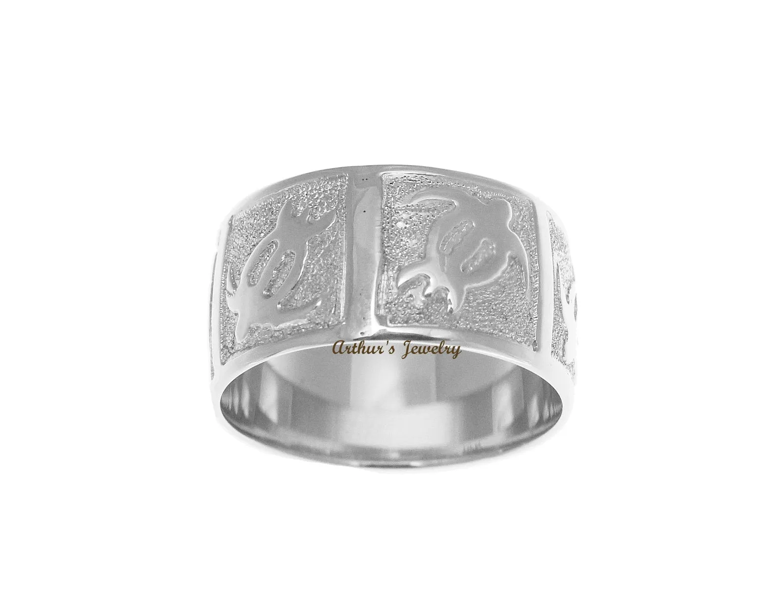 14K SOLID WHITE GOLD 10MM CUSTOM MADE HAWAIIAN HONU TURTLE PERSONALIZED RING