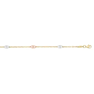 14K Tri-color Gold Diamond Cut Anklet