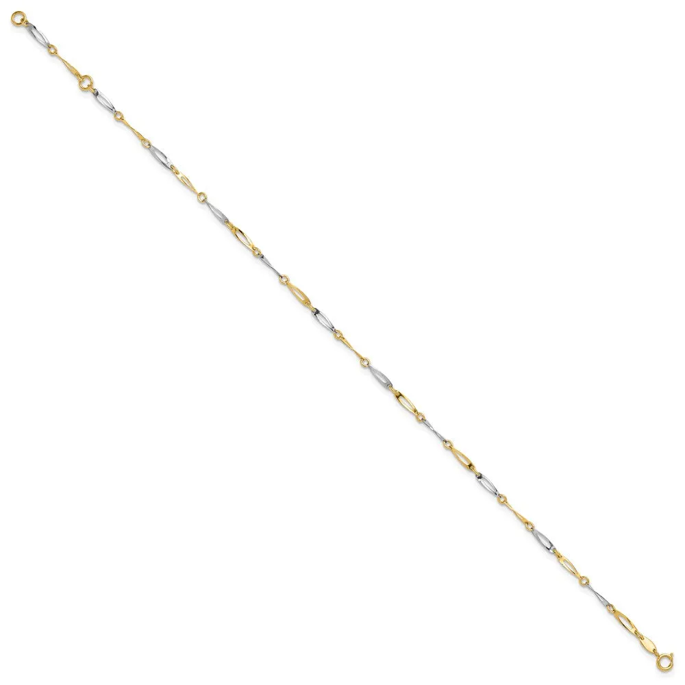 14k Two-Tone Polished Link 9.0 Plus 1in ext. Anklet