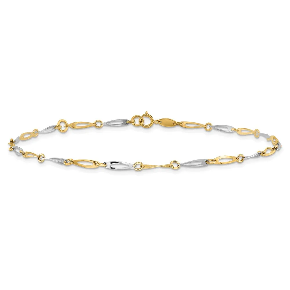 14k Two-Tone Polished Link 9.0 Plus 1in ext. Anklet