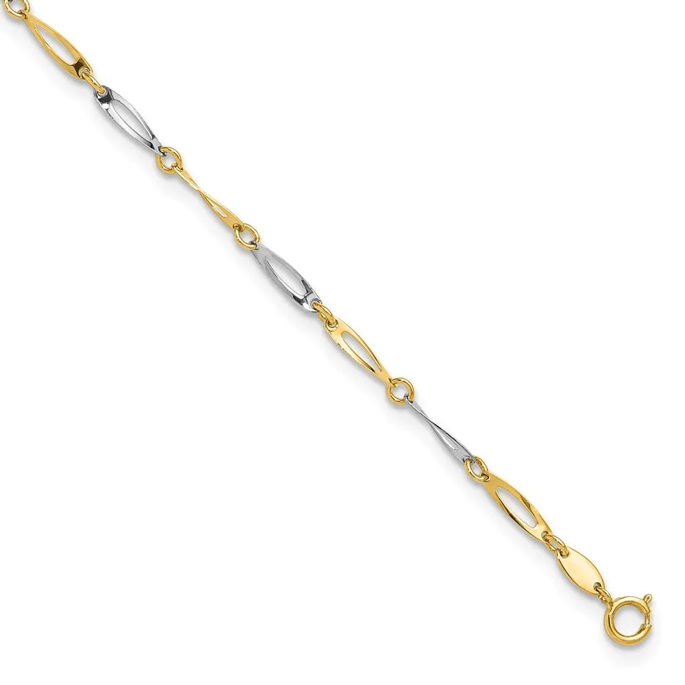 14k Two-Tone Polished Link 9.0 Plus 1in ext. Anklet