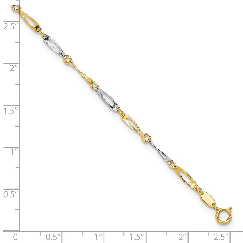 14k Two-Tone Polished Link 9.0 Plus 1in ext. Anklet