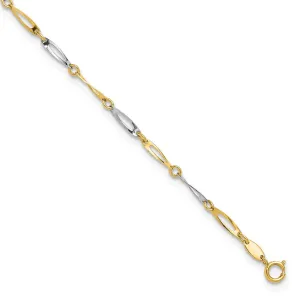 14k Two-Tone Polished Link 9.0 Plus 1in ext. Anklet
