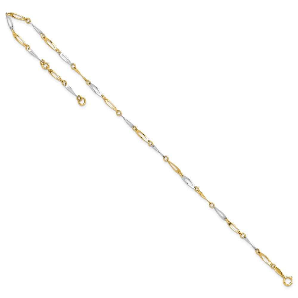 14k Two-Tone Polished Link 9.0 Plus 1in ext. Anklet