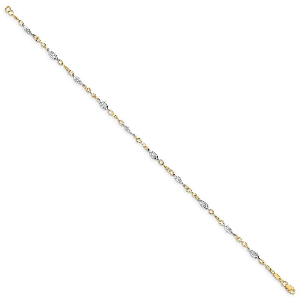 14K Two-tone Polished with 1in ext. Anklet
