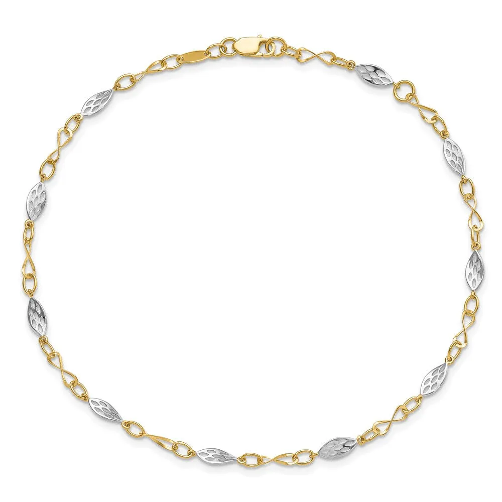 14K Two-tone Polished with 1in ext. Anklet