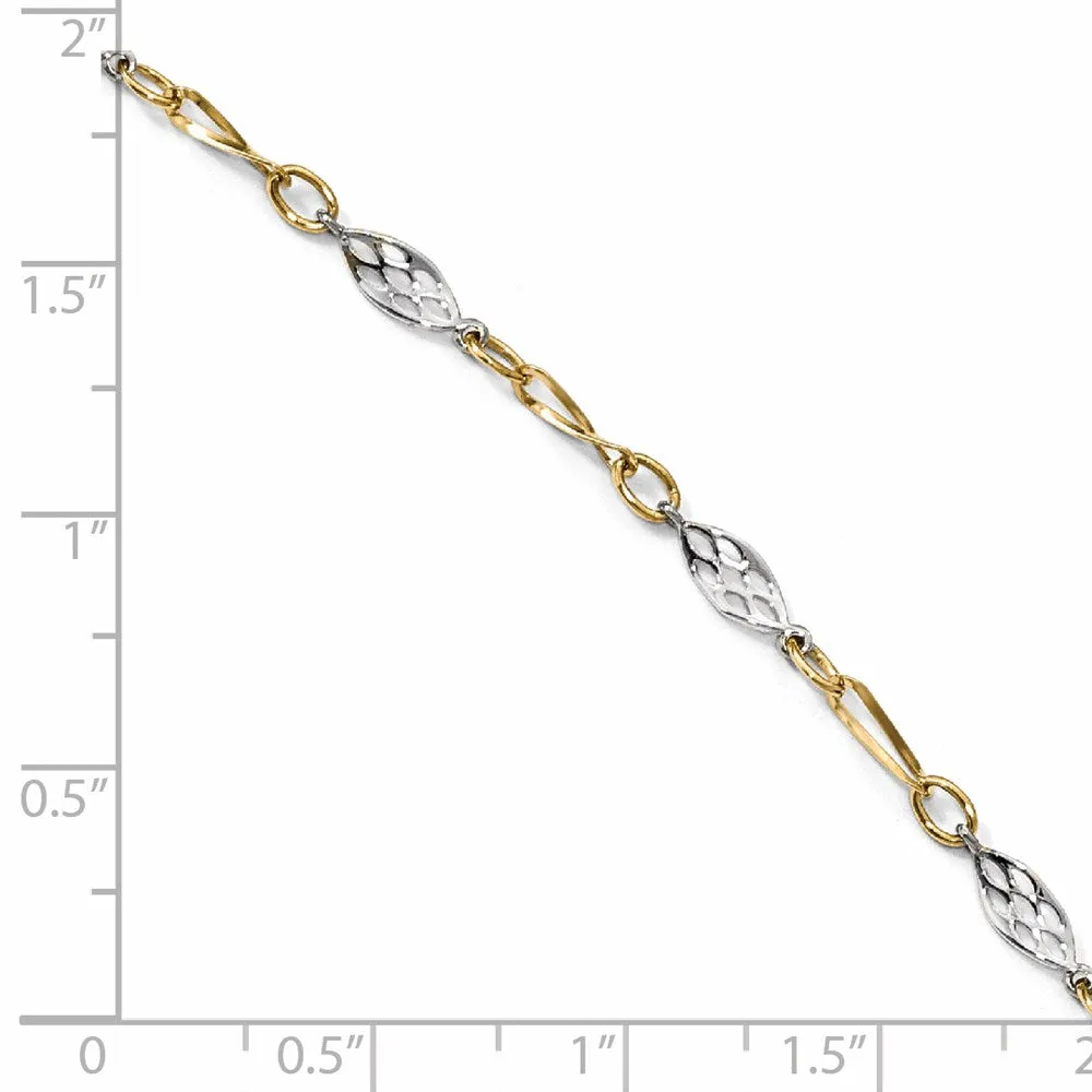 14K Two-tone Polished with 1in ext. Anklet