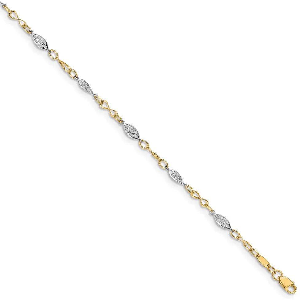 14K Two-tone Polished with 1in ext. Anklet
