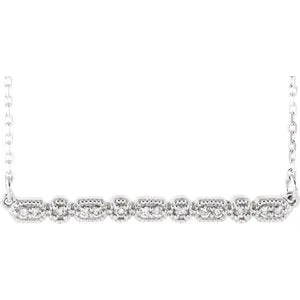 14K White 1/10 CTW Diamond Milgrain Bar 16-18" Necklace