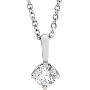 14K White 1/4 CT Diamond Solitaire 16-18" Necklace