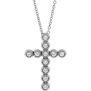 14K White 1/4 CTW Diamond Cross 16-18" Necklace
