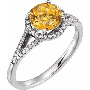 14K White 1/5 CTW Diamond & Citrine Ring