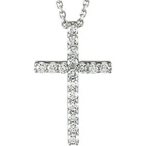14K White 1/6 CTW Petite Diamond Cross 18" Necklace