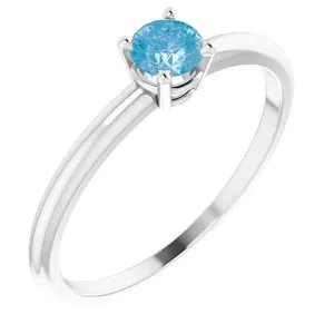14K White 3 mm Round Swiss Blue Topaz Birthstone Ring Size 3