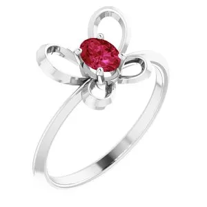 14K White 4x3 mm Oval July Youth Butterfly Birthstone Ring