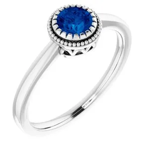 14K White Blue Sapphire "September" Birthstone Ring