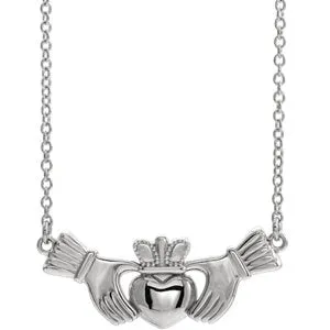 14K White Claddagh 16" Necklace