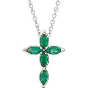 14K White Emerald Cross Necklace