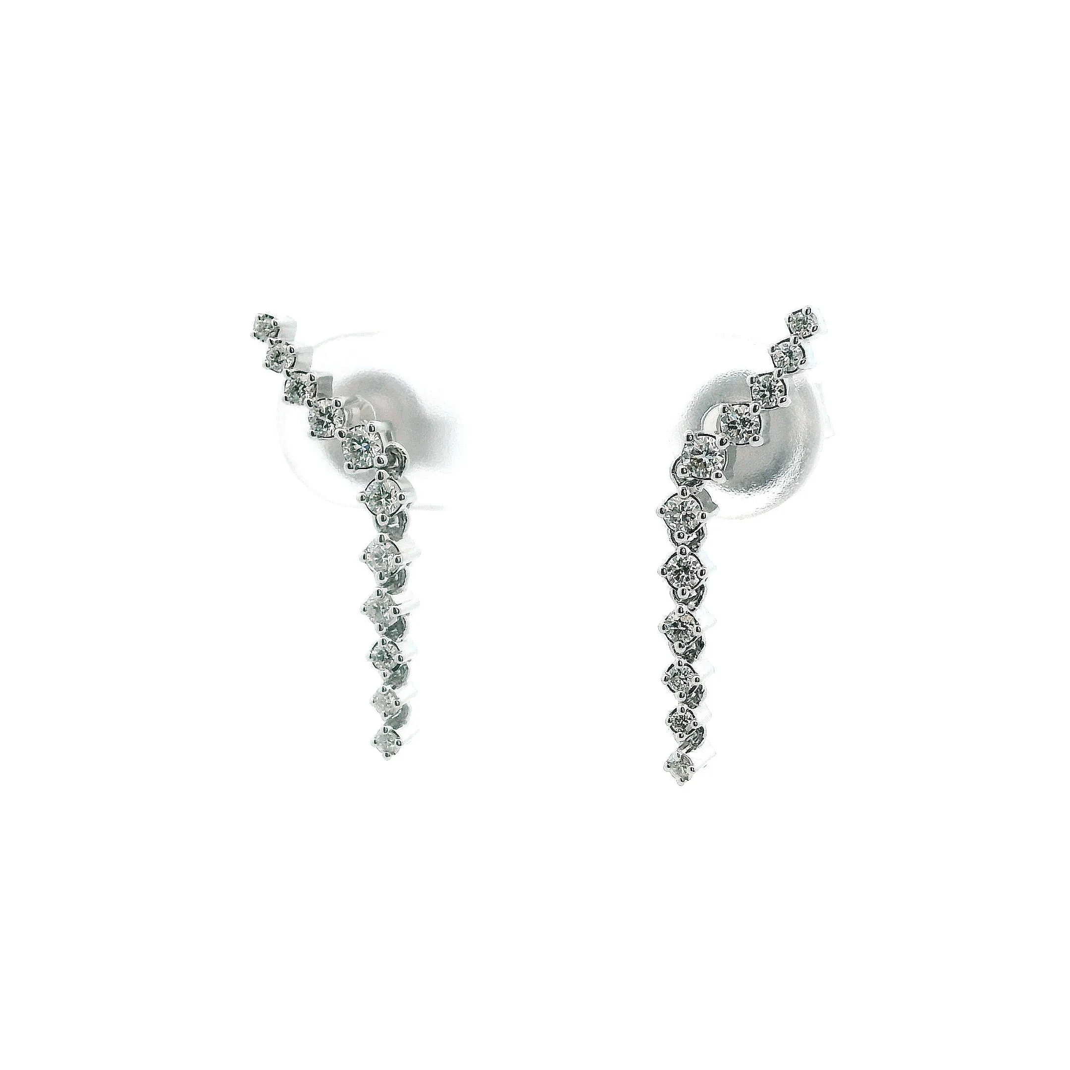 14K White Gold 0.23cttw. Diamond Curved Dangle Earrings