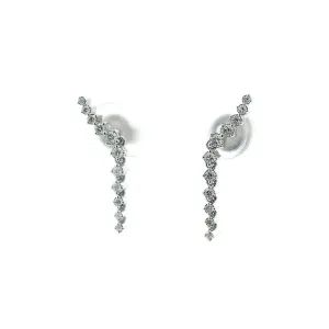 14K White Gold 0.23cttw. Diamond Curved Dangle Earrings