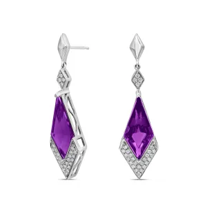 14k White Gold .09cttw Amethyst & .45cttw Diamond Drop Earrings.
