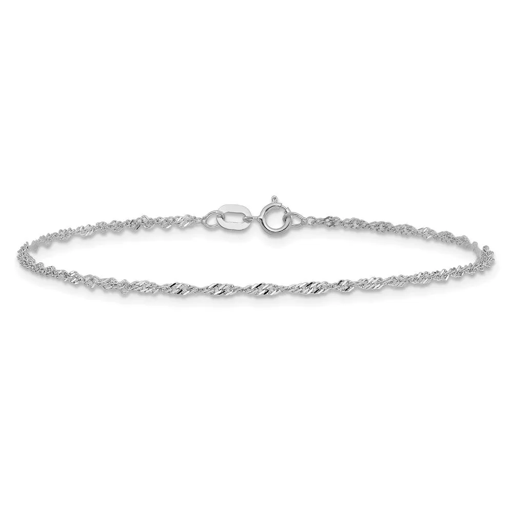 14K White Gold 10 inch 1.4mm Singapore with Spring Ring Clasp Anklet