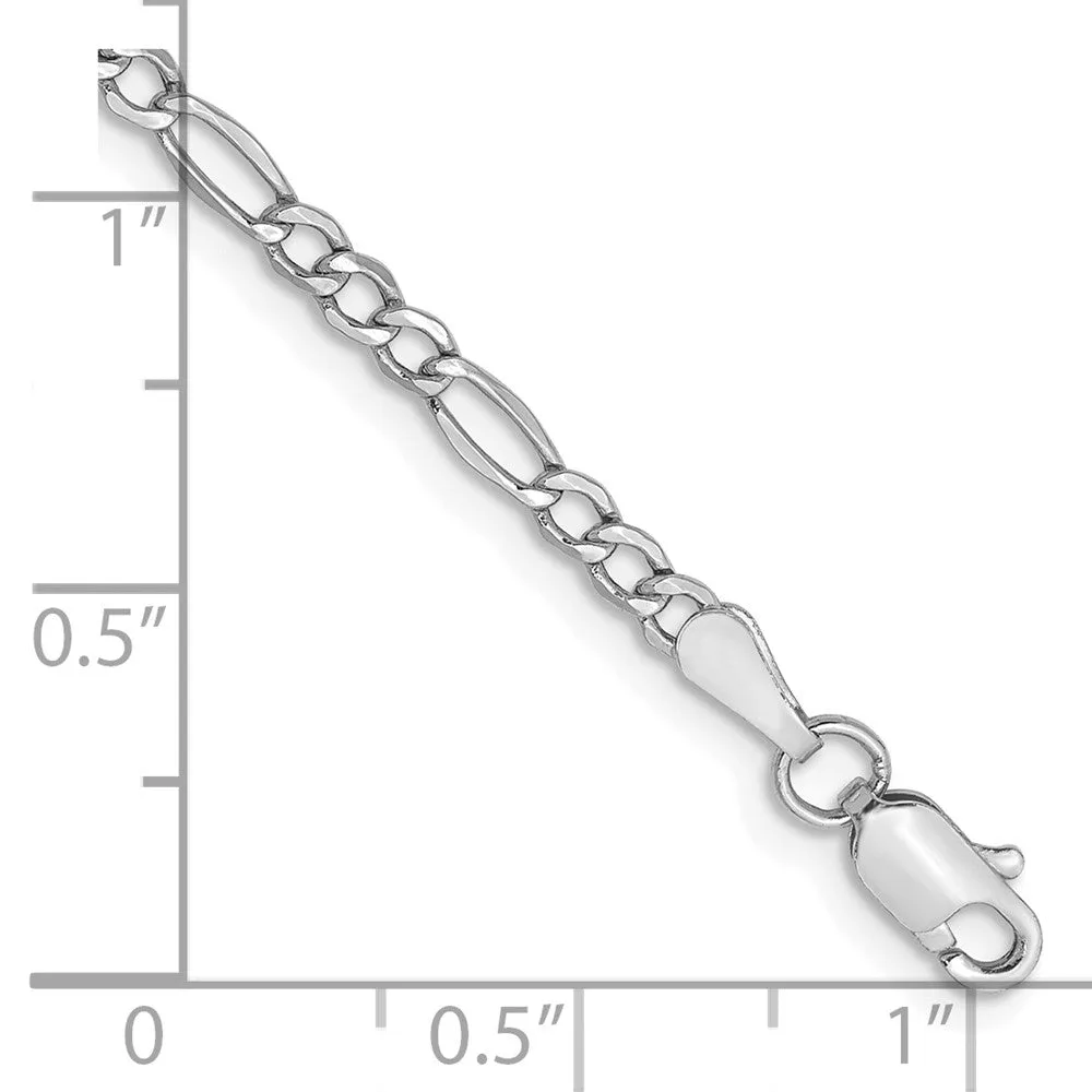 14K White Gold 10 inch 2.5mm Semi-Solid Figaro with Lobster Clasp Chain
