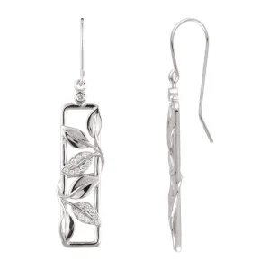 14k White Gold 1/4 CTW Diamond Drop Earrings with Leaf Design & Accent