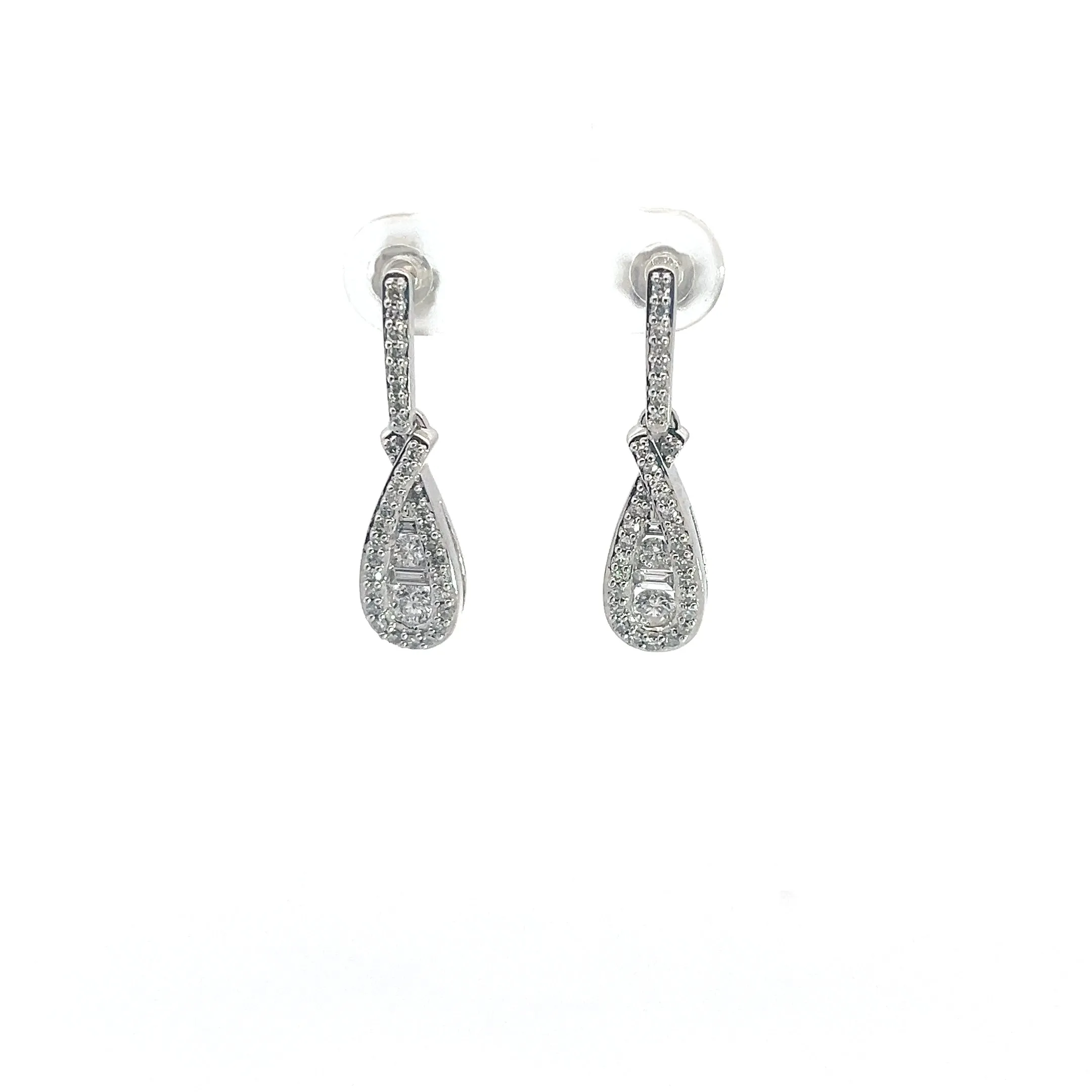 14k White Gold 1ct Total Diamond Weight G VS2 Tear Drop Diamond Earrings