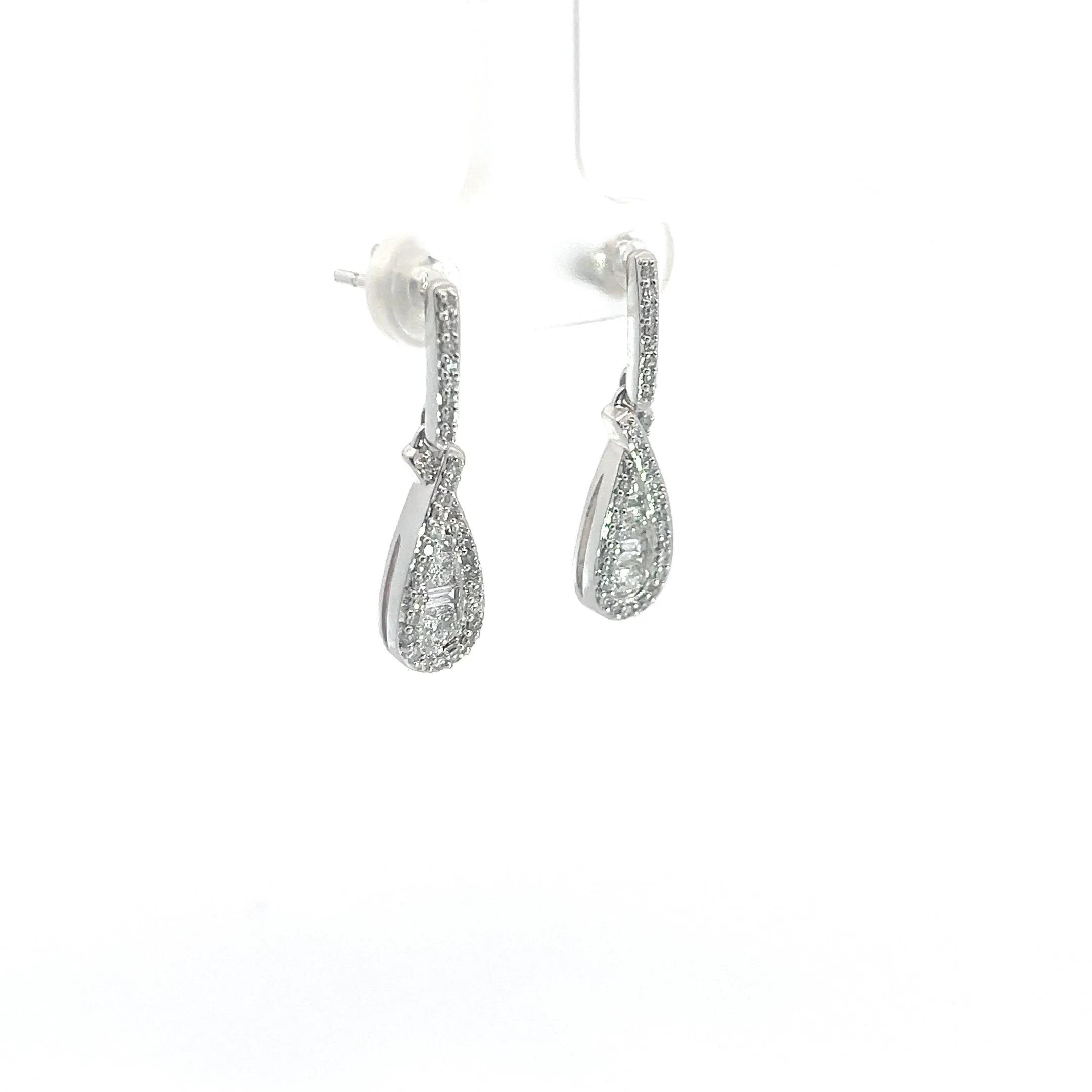 14k White Gold 1ct Total Diamond Weight G VS2 Tear Drop Diamond Earrings