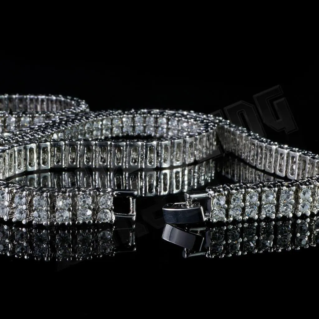 14k White Gold 2 Row Iced Chain