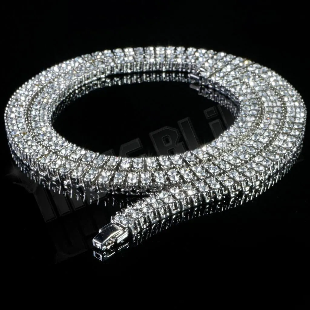 14k White Gold 2 Row Iced Chain
