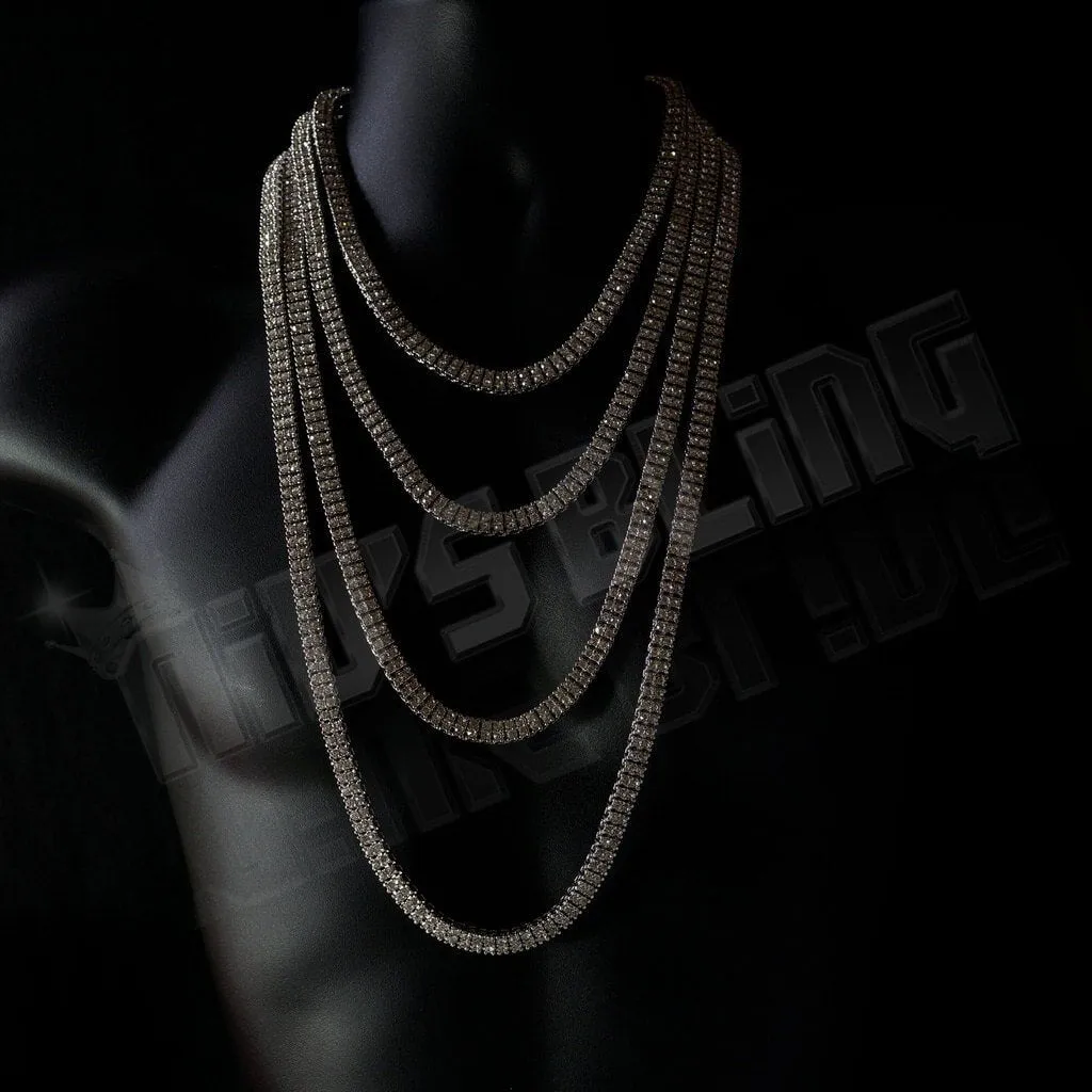14k White Gold 2 Row Iced Chain