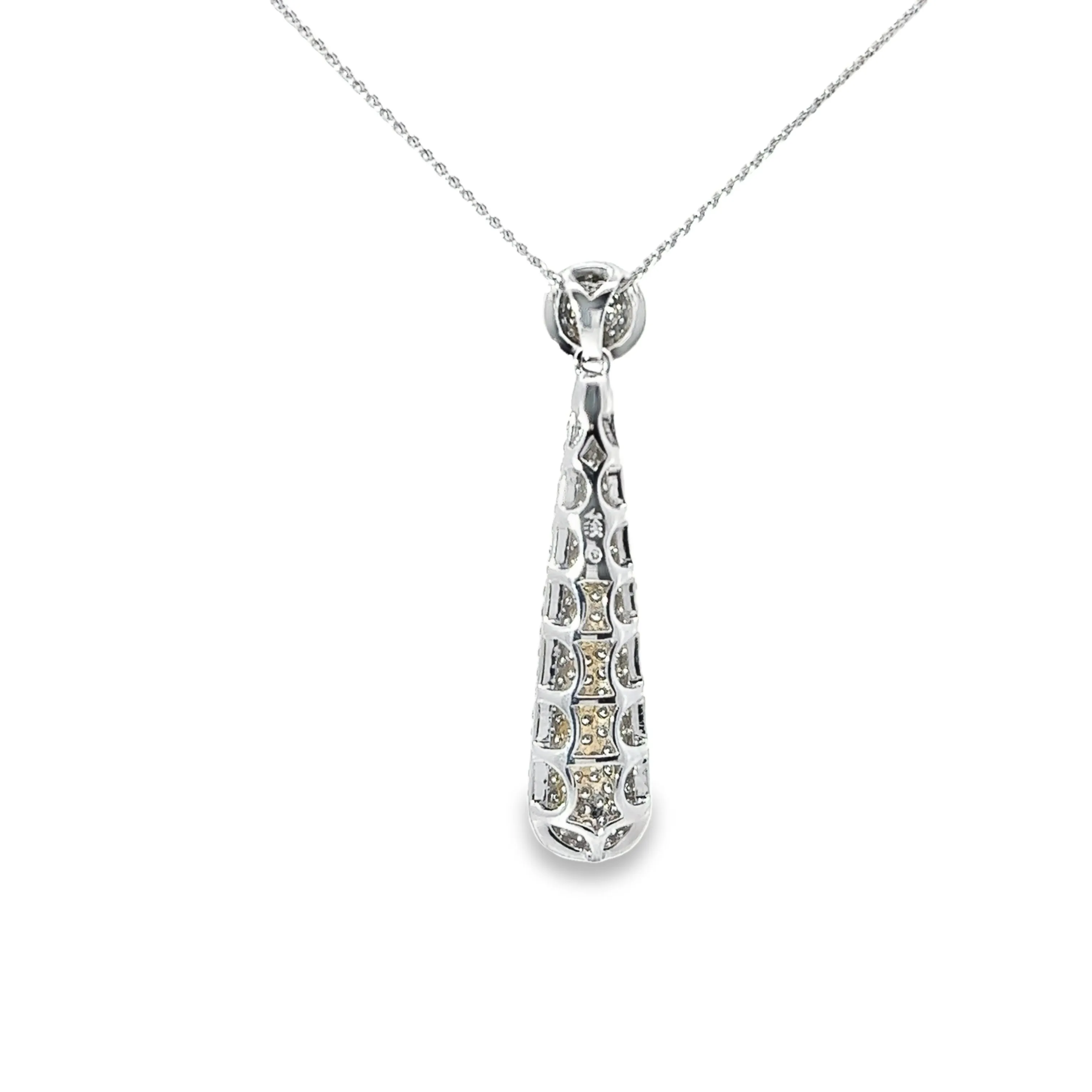 14K WHITE GOLD 2CT GVS2 DIAMOND PAVE DROP PENDANT  2" INCH LONG AND 16" INCH CHAIN