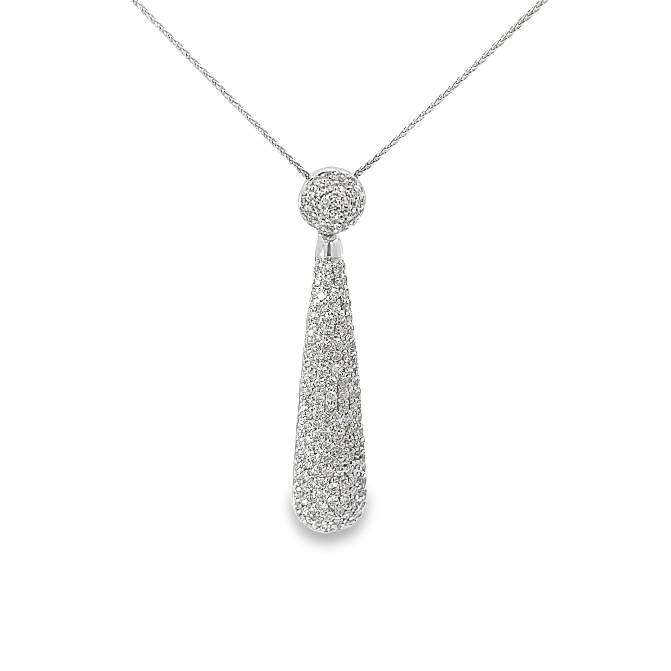 14K WHITE GOLD 2CT GVS2 DIAMOND PAVE DROP PENDANT  2" INCH LONG AND 16" INCH CHAIN