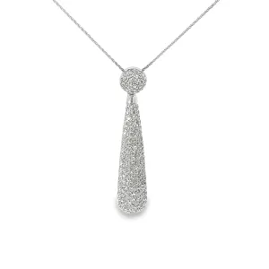 14K WHITE GOLD 2CT GVS2 DIAMOND PAVE DROP PENDANT  2" INCH LONG AND 16" INCH CHAIN