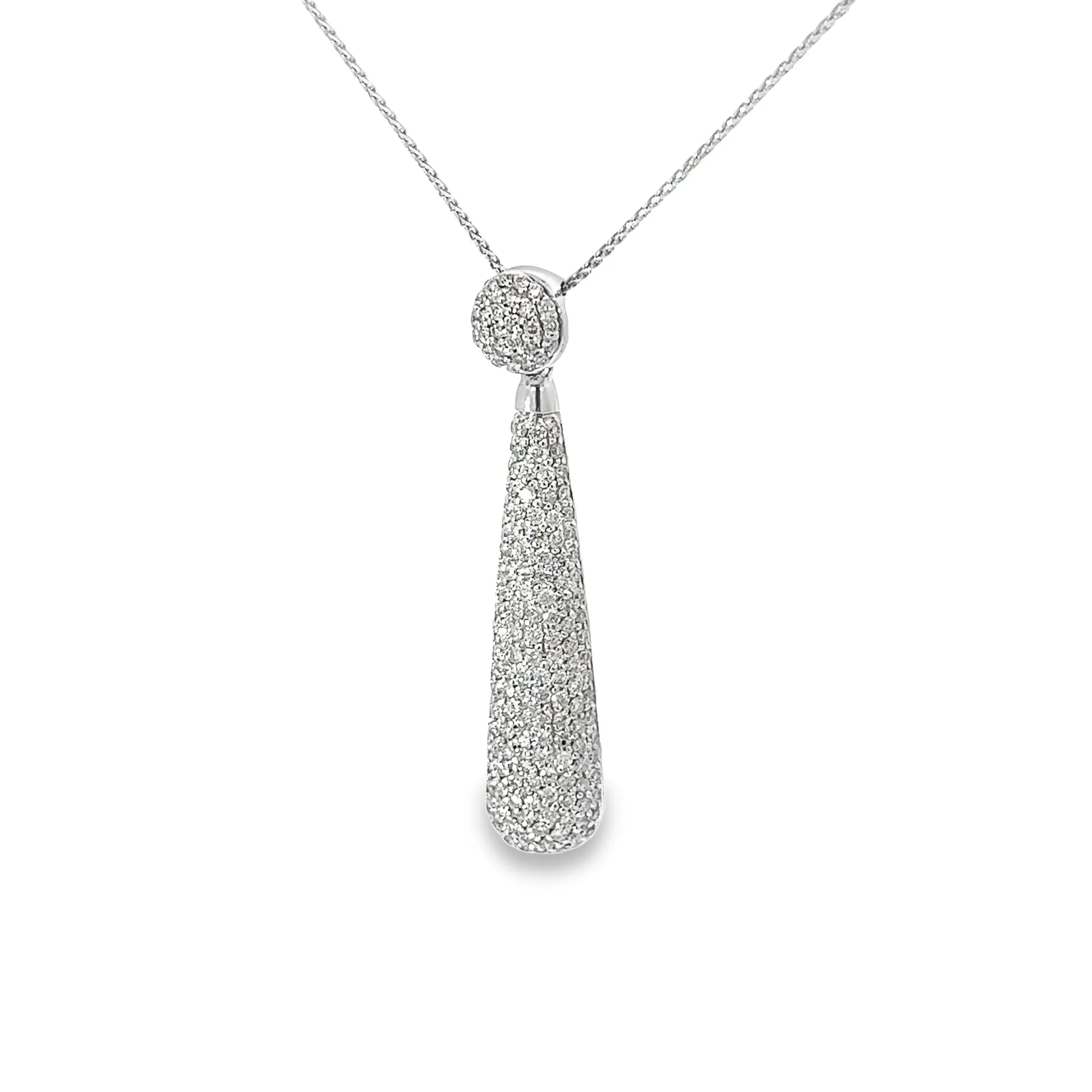 14K WHITE GOLD 2CT GVS2 DIAMOND PAVE DROP PENDANT  2" INCH LONG AND 16" INCH CHAIN