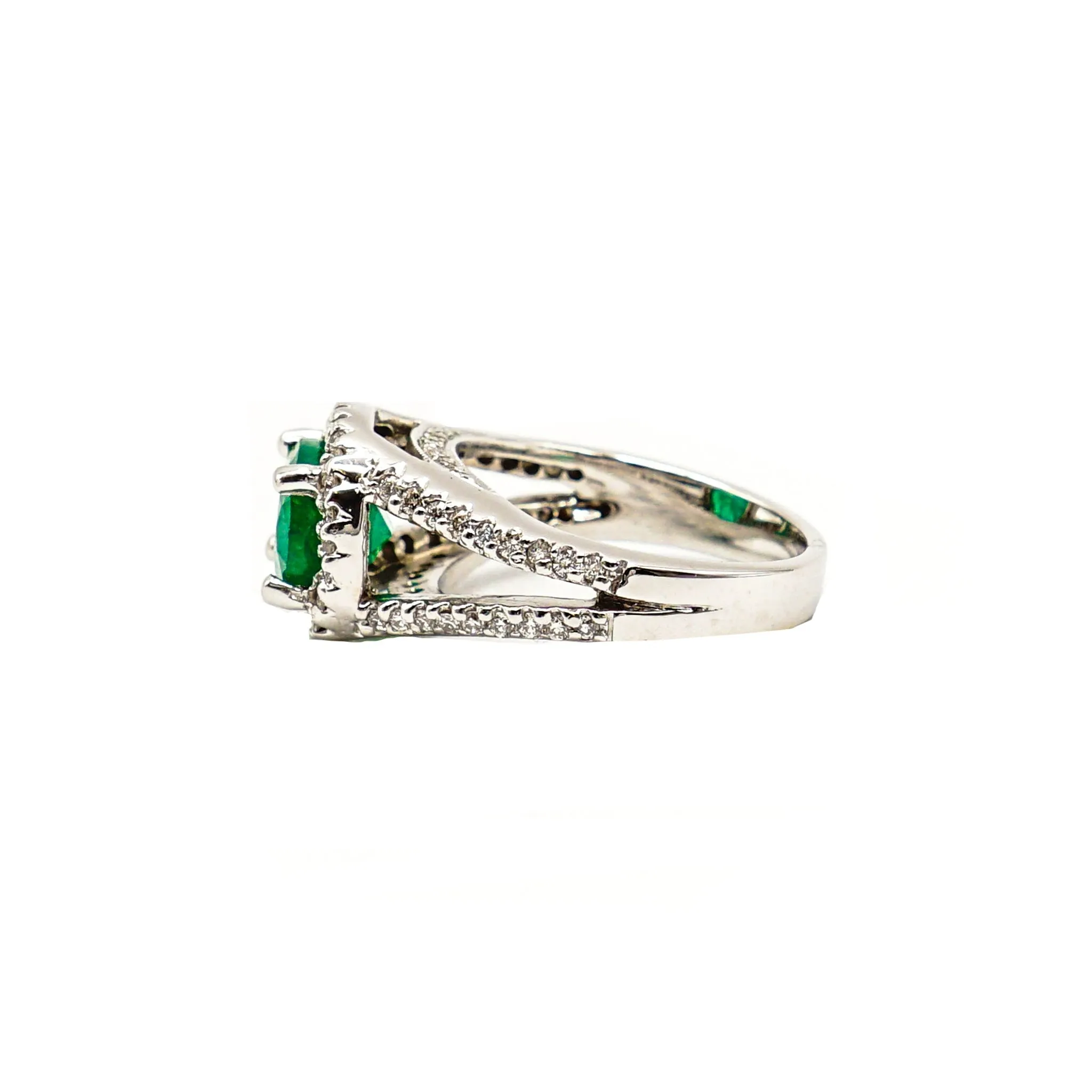 14K White Gold 3CT Oval Emerald Halo Ring with Diamonds
