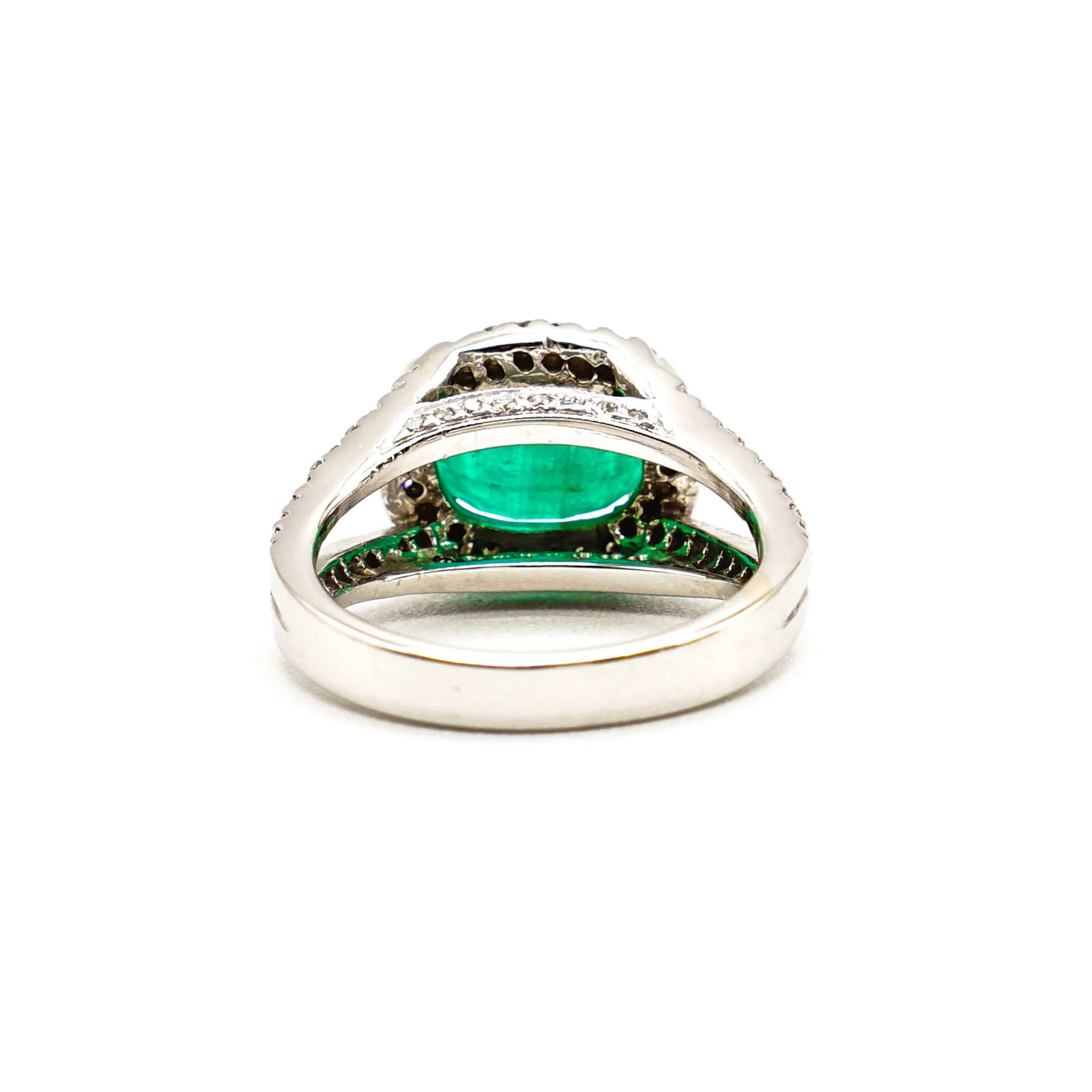 14K White Gold 3CT Oval Emerald Halo Ring with Diamonds