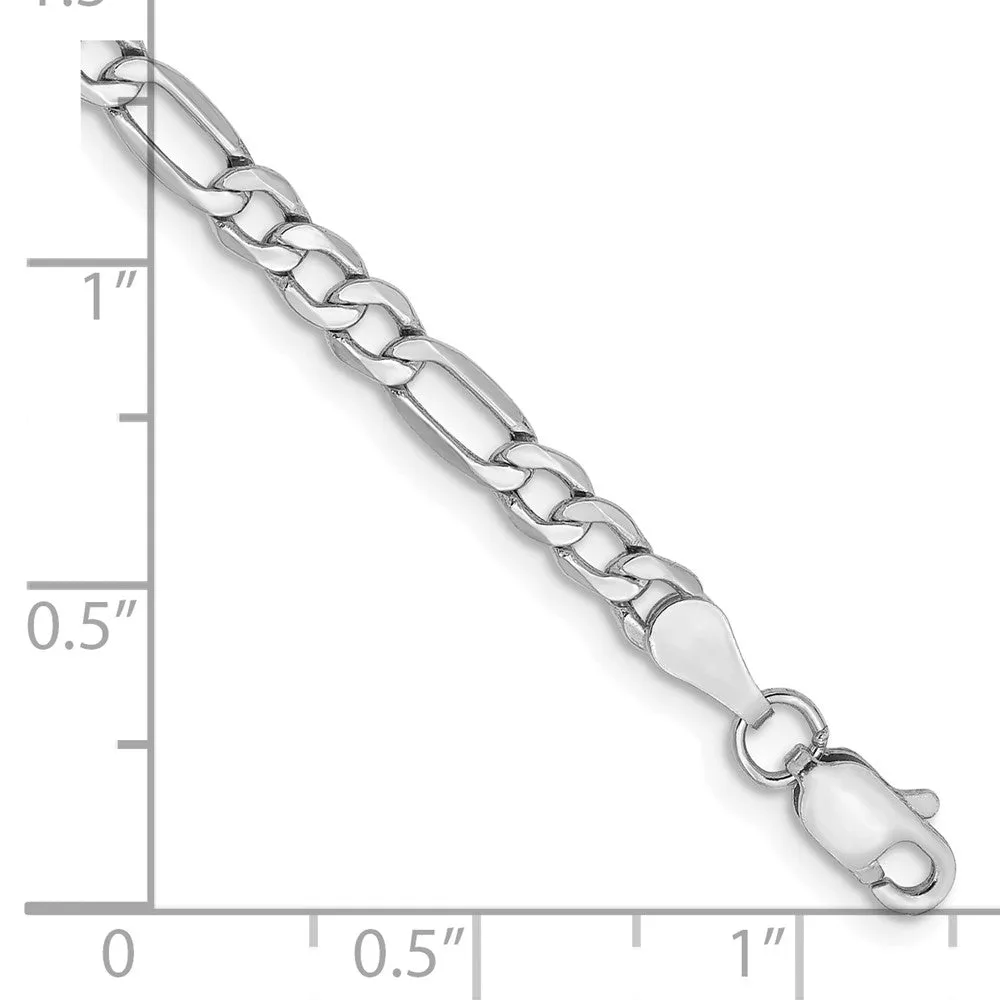14K White Gold 9 inch 3.5mm Semi-Solid Figaro with Lobster Clasp Chain